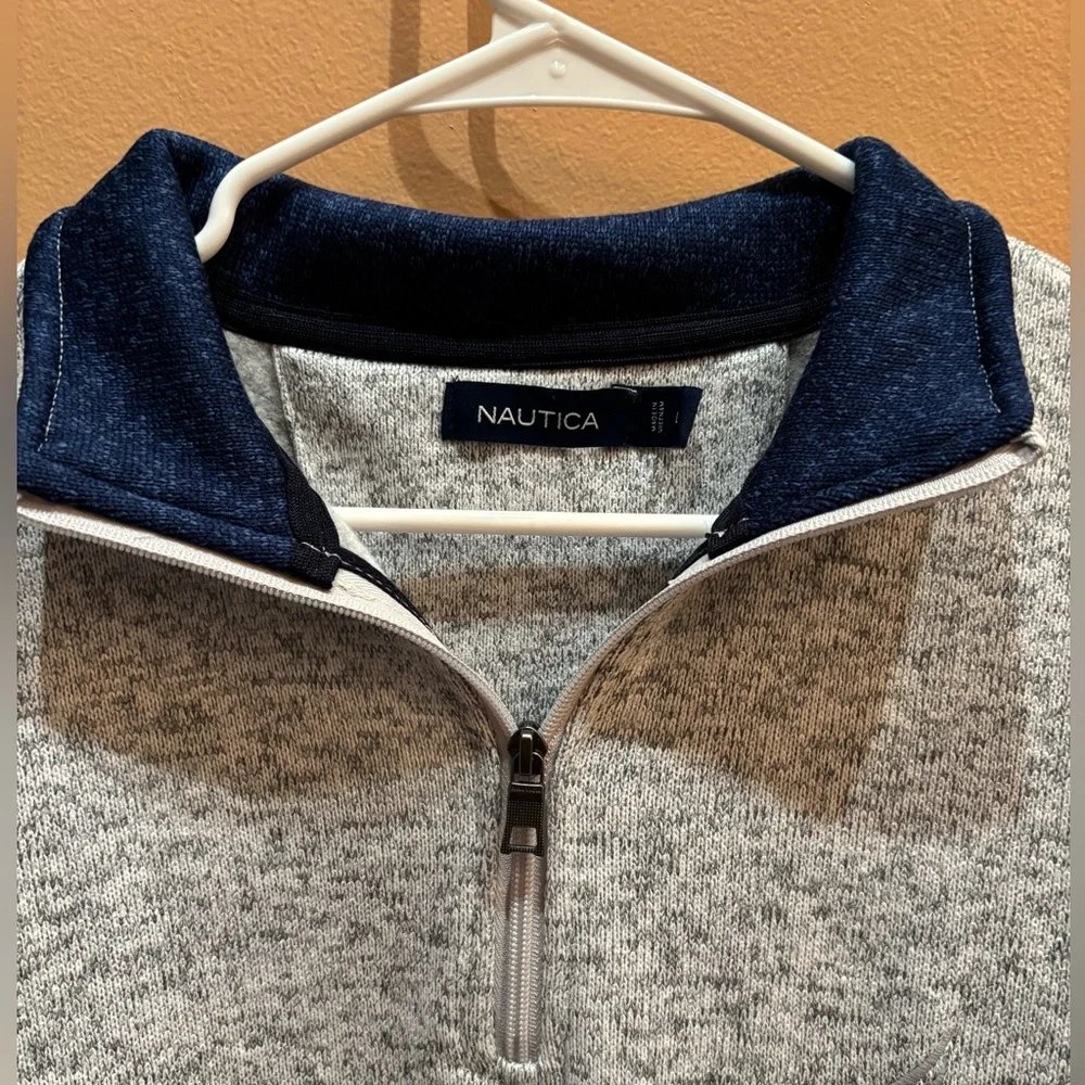 Nautica Mens Heather Gray Half Zip Pull Over Sweater Size Large